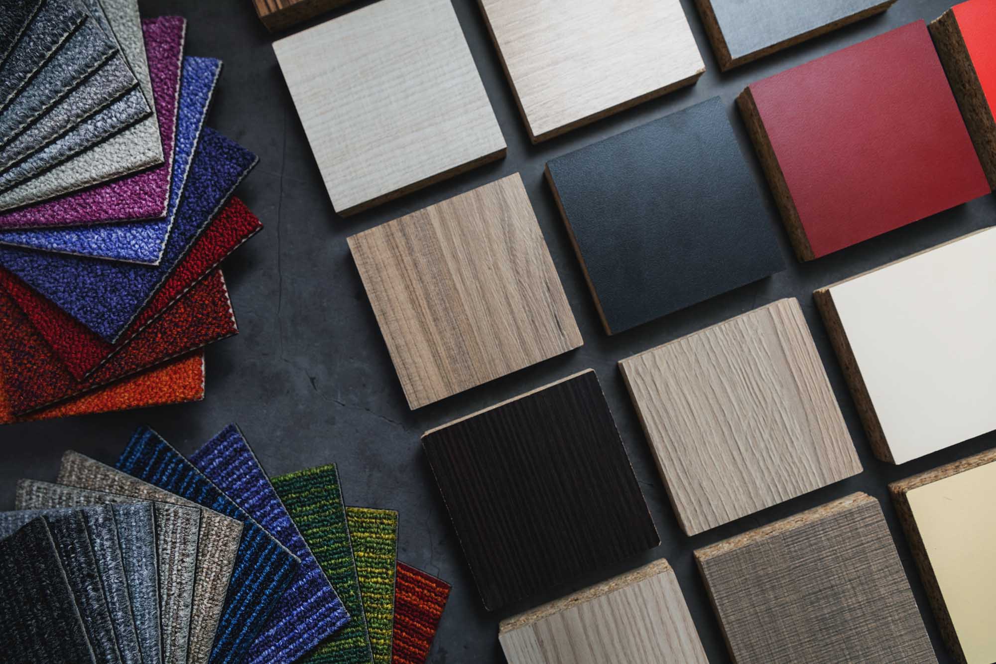flooring and laminate furniture material samples for interior de